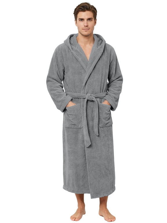 Men's Bathrobes with Hood, Soft Long Towel Robe for Men (Gray,L/XL)