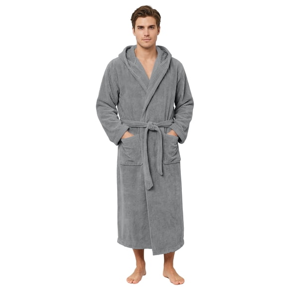 Neweven Men's Bathrobes with Hood, Soft Long Towel Robe for Men (Gray,L/XL)