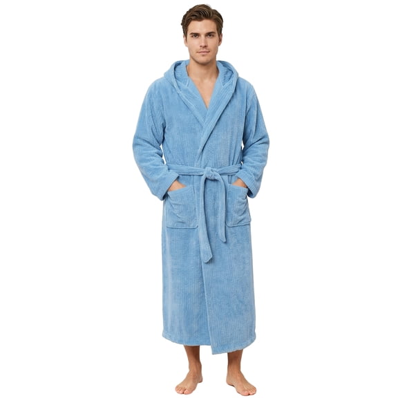 Neweven Men's Bathrobes with Hood, Soft Long Towel Robe for Men (Haze Blue,L/XL)