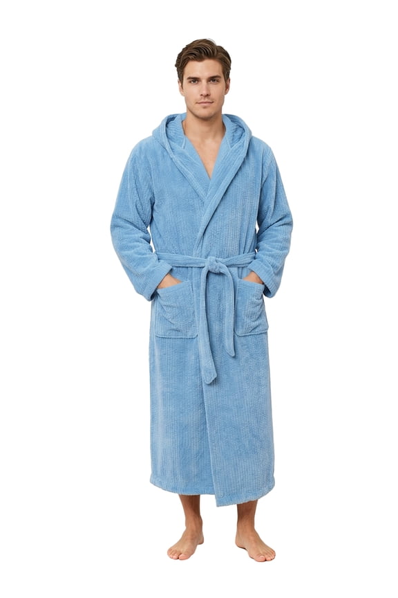 Men's Bathrobes with Hood, Soft Long Towel Robe for Men (Haze Blue,L/XL)