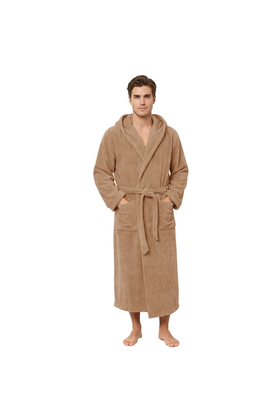 Men's Bathrobes with Hood, Soft Long Towel Robe for Men (Khaki,L/XL)