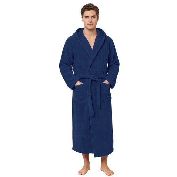 Neweven Men's Bathrobes with Hood, Soft Long Towel Robe for Men (Navy,L/XL)