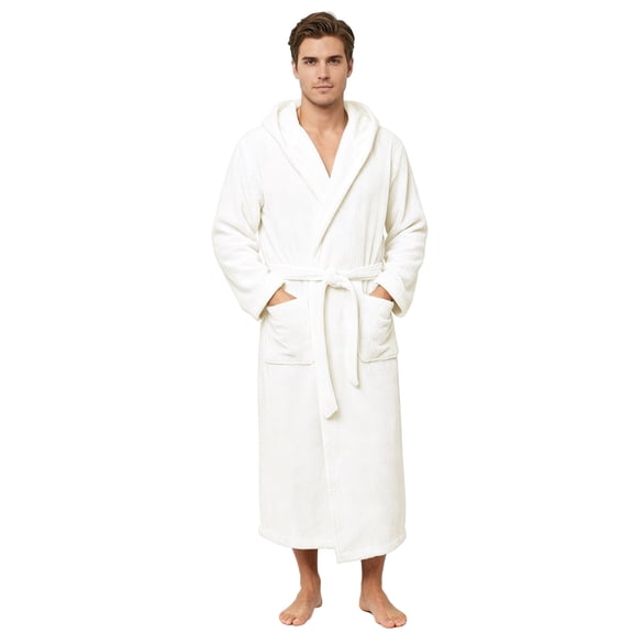 Neweven Men's Bathrobes with Hood, Soft Long Towel Robe for Men (Off-White,2XL/3XL)
