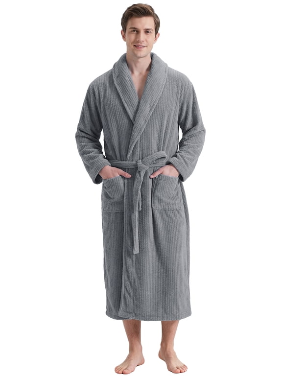 Men's Shawl Collar Bathrobe, Soft Long Towel Robe for Men (Gray,2XL/3XL)