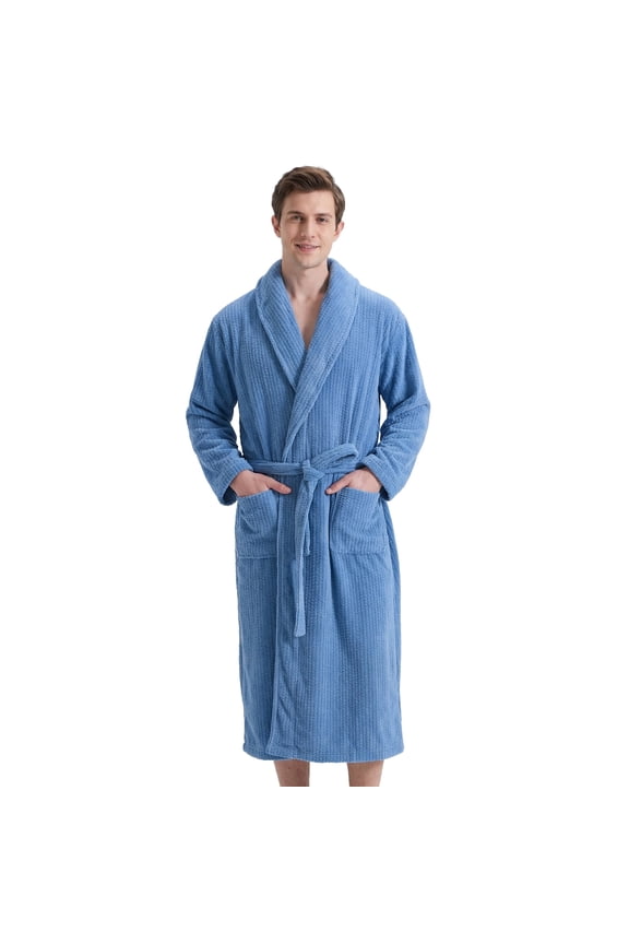 Men's Shawl Collar Bathrobe, Soft Long Towel Robe for Men (Haze Blue,L/XL)