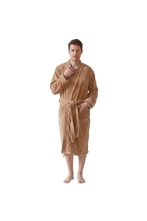 Men's Towel Robe, Soft Absorbent Kimono Bathrobe, Quick Dry – L/XL, Khaki
