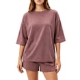 thumbnail image 1 of NEWEVEN Women's 2 Piece Lounge Pajama Set, 3/4 Sleeve Top & Drawstring Shorts(Large, Brick Red), 1 of 7