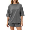 thumbnail image 1 of NEWEVEN Women's 2 Piece Lounge Pajama Set, 3/4 Sleeve Top & Drawstring Shorts(Medium, Dark Grey), 1 of 7