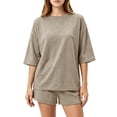 thumbnail image 1 of NEWEVEN Women's 2 Piece Lounge Pajama Set, 3/4 Sleeve Top & Drawstring Shorts(X-Large, Khaki), 1 of 7