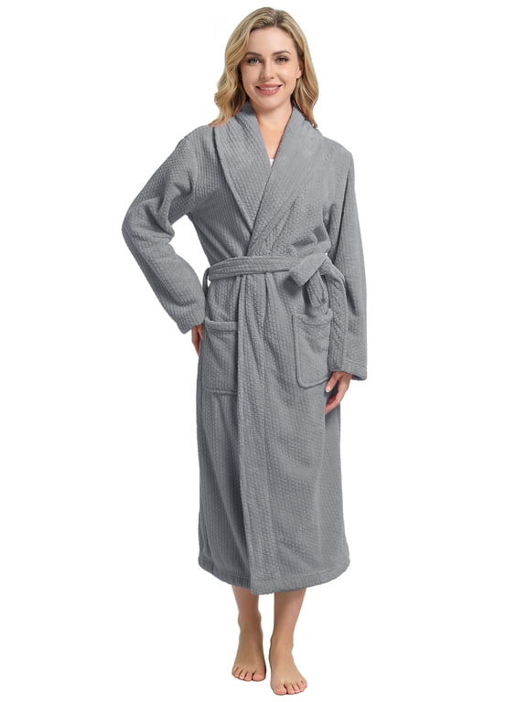 Women's Shawl Collar Bathrobe, Soft Long Towel Robes for Women(Gray,S/M)