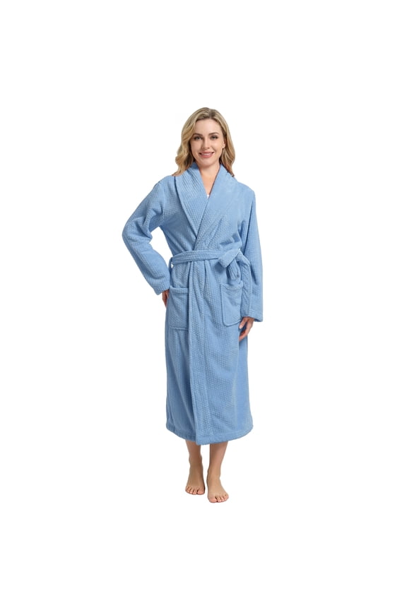 Women's Shawl Collar Bathrobe, Soft Long Towel Robes for Women(Haz Blue,S/M)