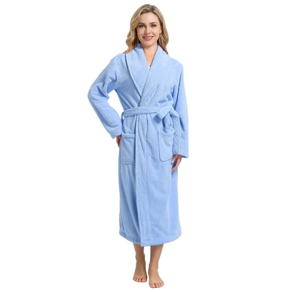 Neweven Women's Shawl Collar Bathrobe, Soft Long Towel Robes for Women(Light Blue,S/M)