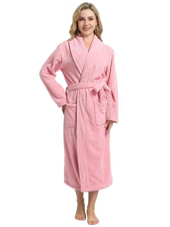 Women's Shawl Collar Bathrobe, Soft Long Towel Robes for Women(Light Pink,S/M)