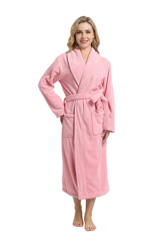 Women's Shawl Collar Bathrobe, Soft Long Towel Robes for Women(Light Pink,S/M)