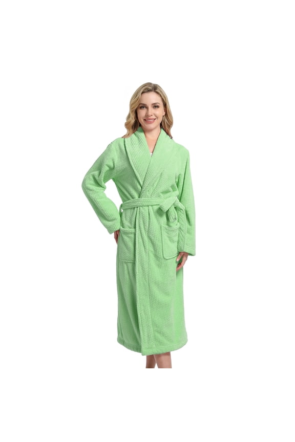 Women's Shawl Collar Bathrobe, Soft Long Towel Robes for Women(Sage,S/M)