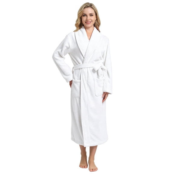 Neweven Women's Shawl Collar Bathrobe, Soft Long Towel Robes for Women(White,S/M)