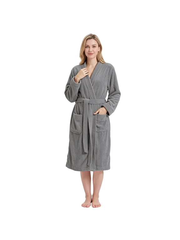 Women's Towel Robe, Soft Absorbent Kimono Bathrobe, Quick Dry – S/M, Grey