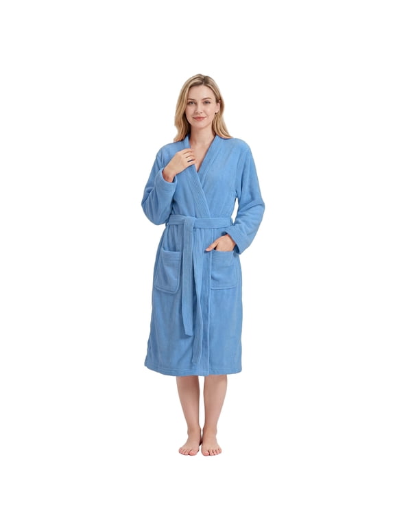Women's Towel Robe, Soft Absorbent Kimono Bathrobe, Quick Dry – S/M, Haze Blue