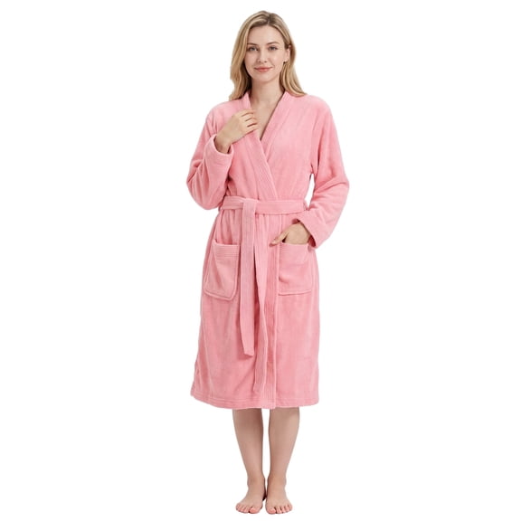 Neweven Women's Towel Robe, Soft Absorbent Kimono Bathrobe, Quick Dry – S/M, Light Pink