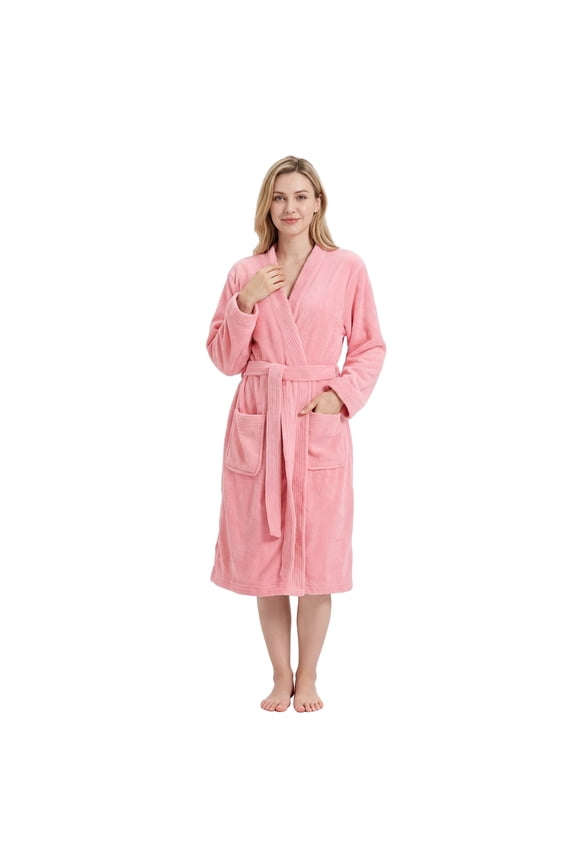 Women's Towel Robe, Soft Absorbent Kimono Bathrobe, Quick Dry – S/M, Light Pink
