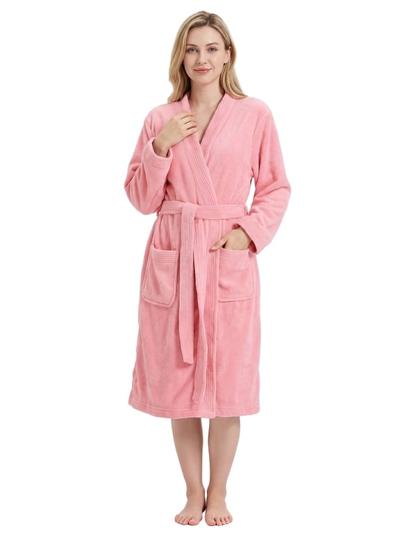 Women's Towel Robe, Soft Absorbent Kimono Bathrobe, Quick Dry – S/M, Light Pink