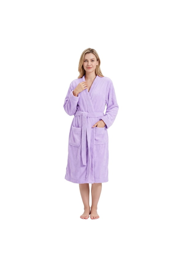 Women's Towel Robe, Soft Absorbent Kimono Bathrobe, Quick Dry – S/M, Light Purple