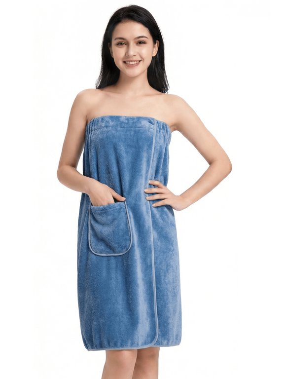 Women's Towel Wrap, Soft Absorbent Bath Wrap with Adjustable Clasps(Haze Blue,S-M)