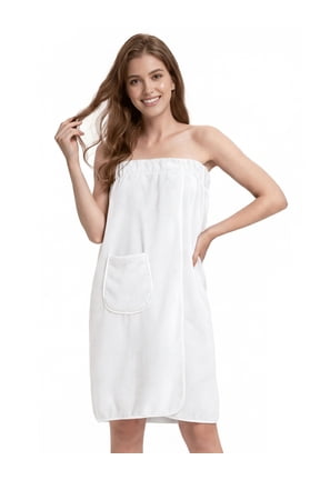 Women's Towel Wrap, Soft Absorbent Bath Wrap with Adjustable Clasps(White,S-M)