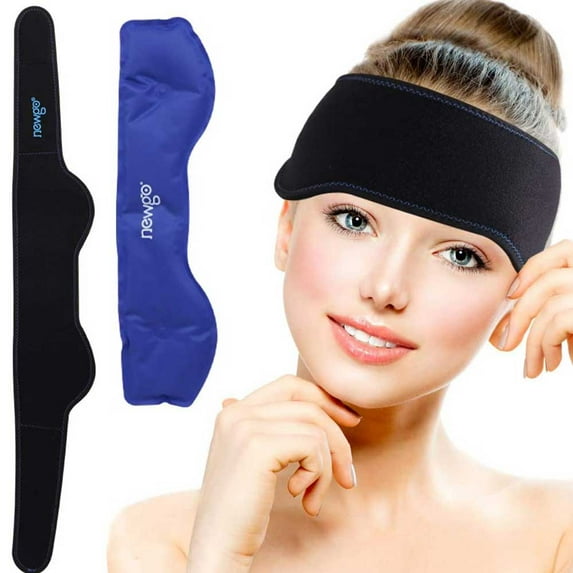 NEWGO Headache Ice Pack Head Wrap for Migraines, Cold Pack Head Ice Therapy Wrap for Headache Relief, Tension, Sinus Pain, Chemo, Head Injuries