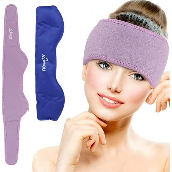 NEWGO Headache Ice Pack Head Wrap for Migraines, Cold Pack Head Ice Therapy Wrap for Headache Relief