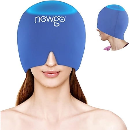 NEWGO Headache Relief Hat Migraine Ice Cap with Top Coverage, Light Blocking Migraine Relief Cap and Sleeping Mask with Cooling Gel & Compression for Tension, Sinus Pressure, Puffy Eyes (Navy Blue)