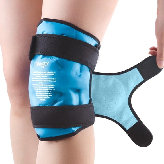 NEWGO Ice Pack for Knee Replacement Surgery, Reusable Gel Cold Pack Knee Ice Pack Wrap Around Entire Knee for Knee Injuries, Knee Ice Wrap for Pain Relief, Swelling, Bruises (Light Blue)