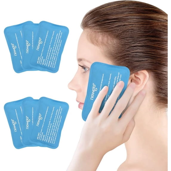 NEWGO Small Ice Packs (6 Packs) Gel Cold Packs for Injuries Reusable, Face Ice Pack for Face Surgery, Teeth Pain, Tired Eyes, Kid's Boo Boos, Bruises, Headaches,Breastfeeding 4.5"X 3.2" Blue