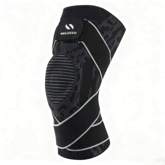 NEWJOEY Black Large Knee Brace  Compression Sleeve with Silicone Pad & Fish-Scale Springs, X-Strap Anti-Slip  Running, Cycling, Arthritis Support