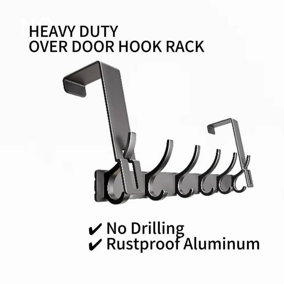 NEWJOEY Over The Door Rack with Hooks, Heavy Duty Aluminum Rustproof Door Hanger, No Drilling Space-Saving Organizer for Bathroom & Bedroom
