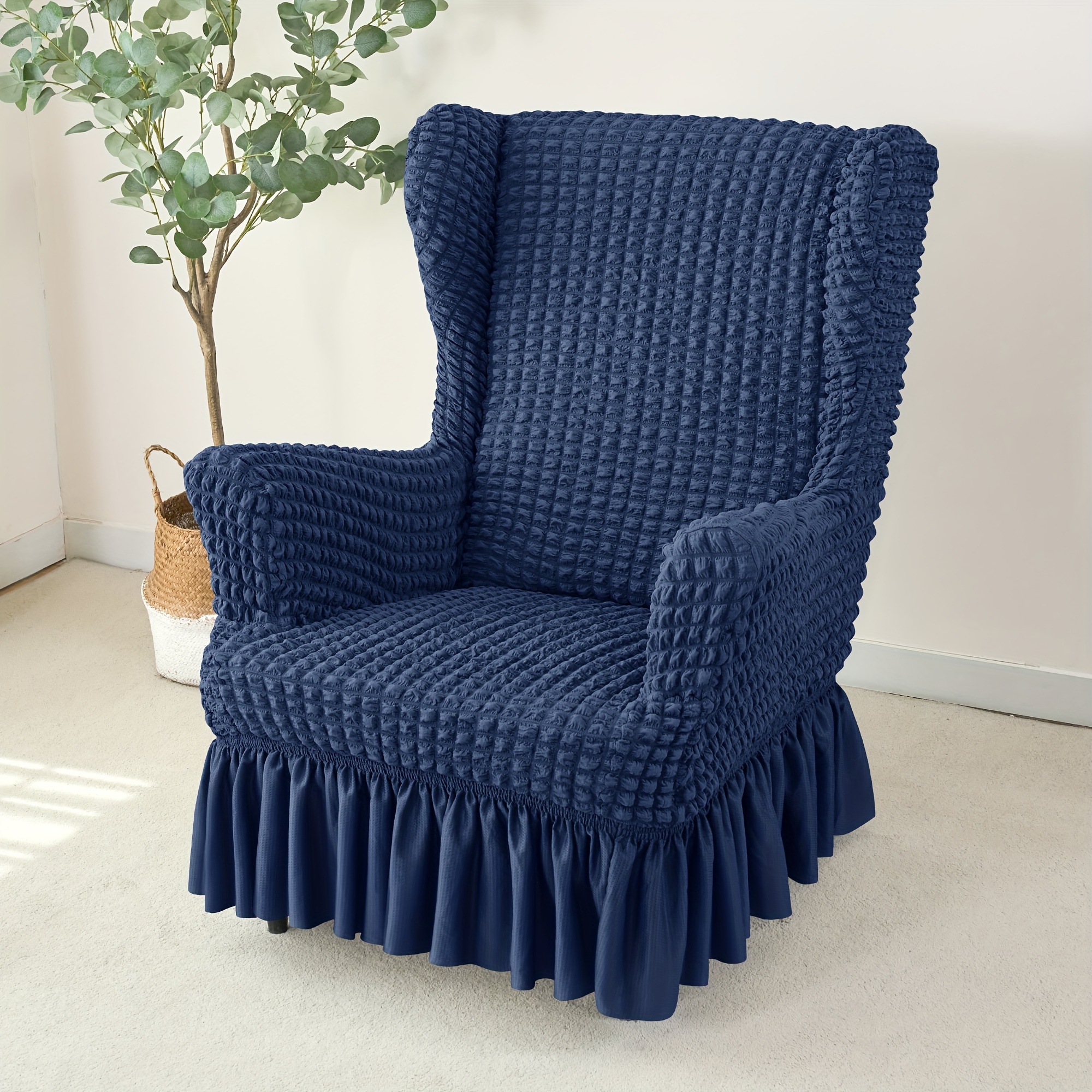 NEWKBO NEWKBO Boho Chic Elastic Armchair Slipcover with Grip Dots and Ruffle Skirt Machine Washable Stretch Wingback Chair Cover Polyester and Spandex Fabric Fits Standard Armchairs Walmart