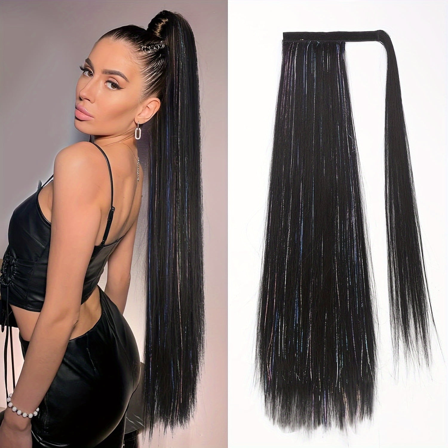 NEWKBO NEWKBO Ponytail Extension With Tinsel Hair 26 Inch Natural Black