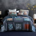 thumbnail image 1 of NEWLAKE 3-Piece Floral Cotton Patchwork Quilt Set Decor Quilt Set with Pillow Shams (Twin, Navy Blue), 1 of 8