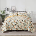 thumbnail image 1 of NEWLAKE 3-Piece Floral Microfiber Quilt Set Lightweight Bedding Set with Shams for All Season, Yellow and Orange Quilt, Queen Size, 1 of 9