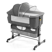 Newlake 3-in-1 Height Adjustable Baby Bassinet & Bedside Sleeper for Newborns, Grey