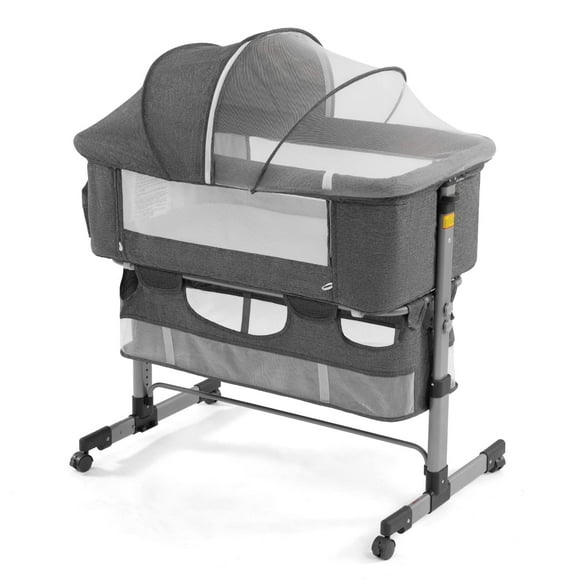 Newlake 3-in-1 Height Adjustable Baby Bassinet & Bedside Sleeper for Newborns, Grey