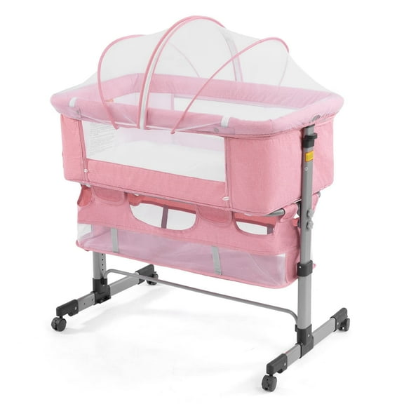NEWLAKE 3 in 1 Bassinet for Baby, Height Adjustable Bedside Sleeper for Newborn Infant/Baby Boy/Baby Girl (Pink)