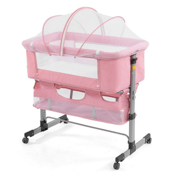 NEWLAKE 3 in 1 Bassinet for Baby, Height Adjustable Bedside Sleeper for Newborn Infant/Baby Boy/Baby Girl (Pink)