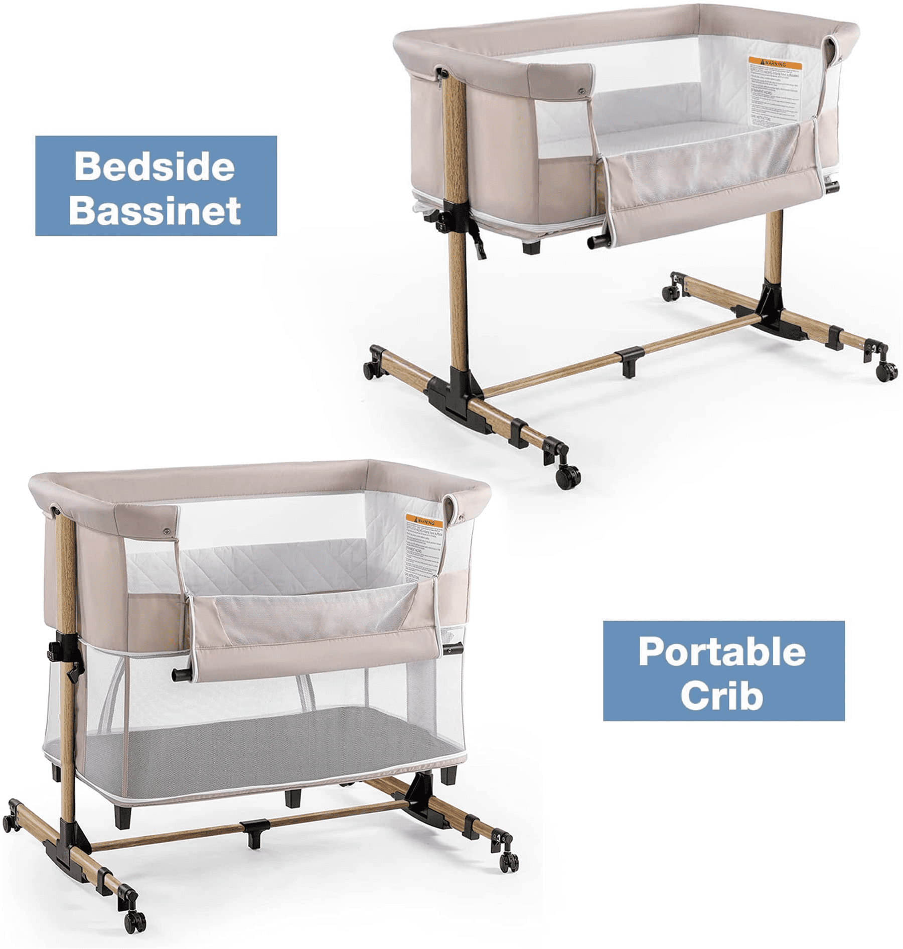 NEWLAKE Baby 4 in 1 Bedside Crib Adjustable Bedside Sleeper