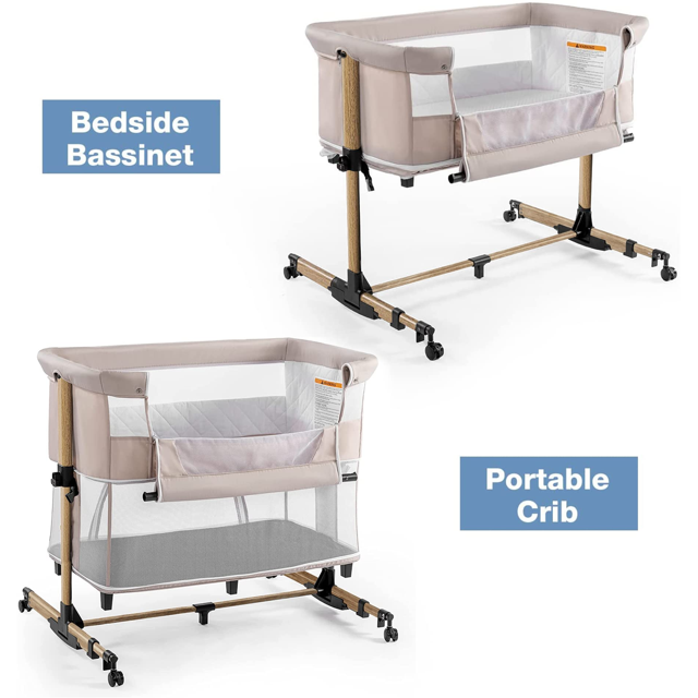 NEWLAKE Baby 4 in 1 Bedside Crib Adjustable Bedside Sleeper