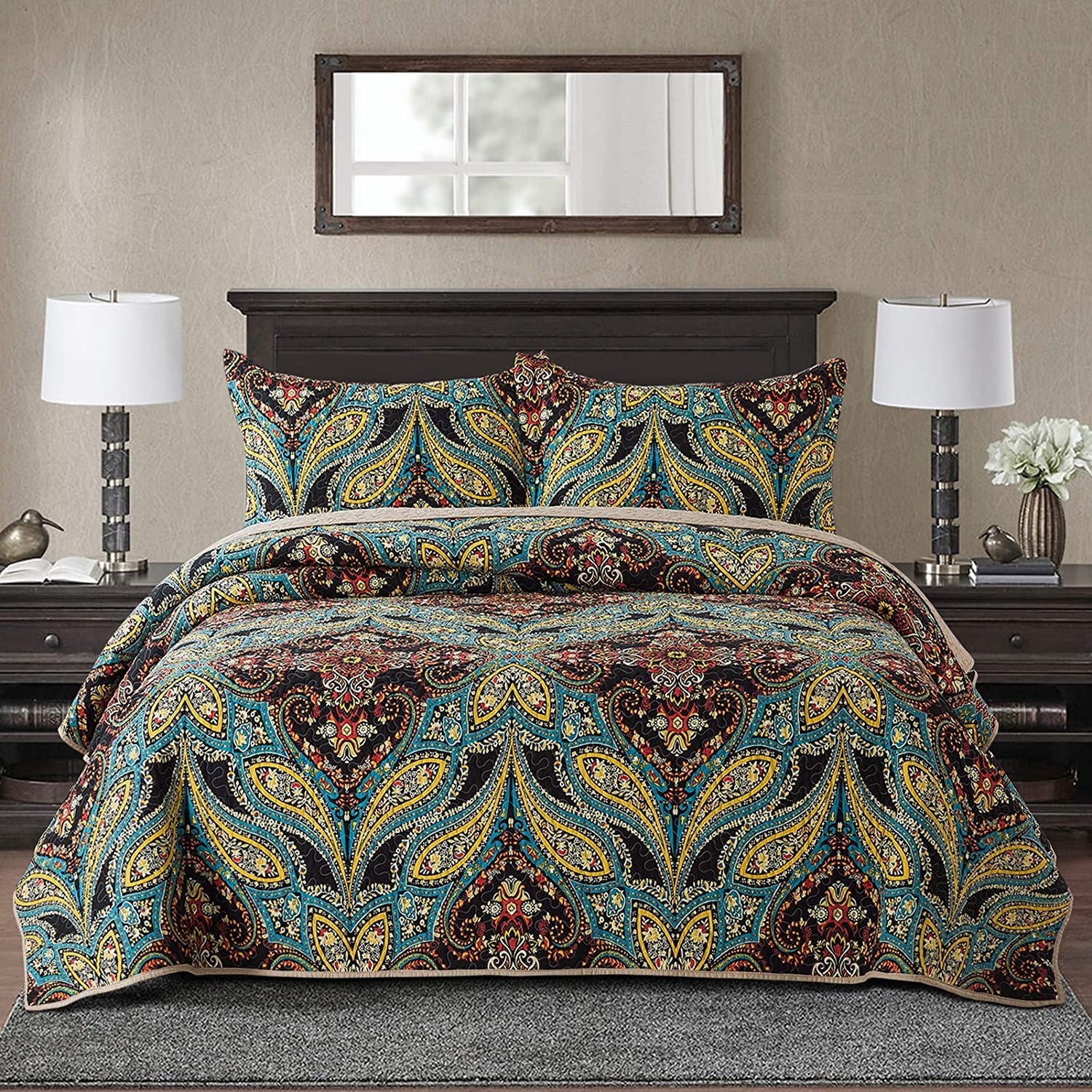 NEWLAKE King Size Bedding Coverlet, Cotton Floral Pattern Quilt Sets