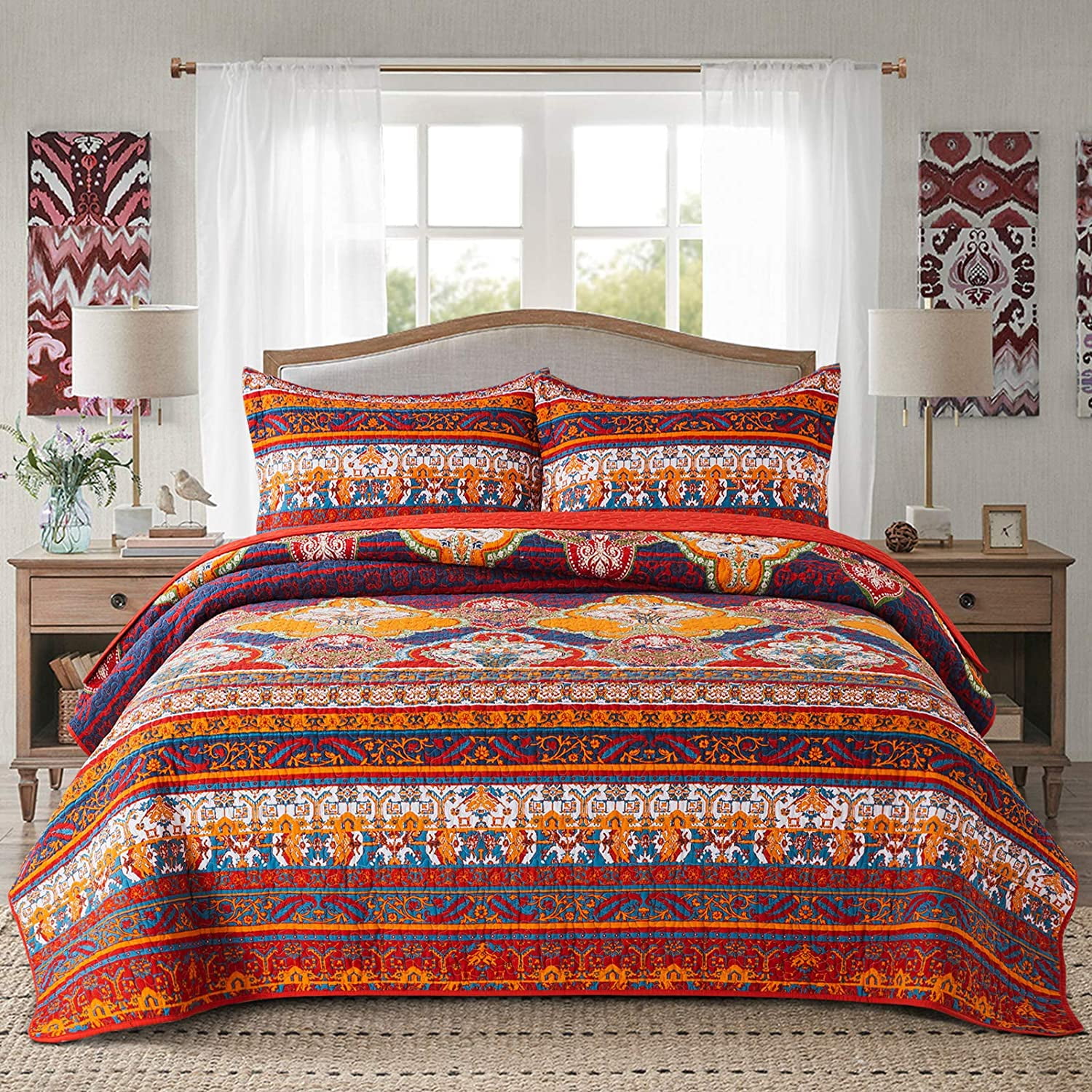 NEWLAKE Cotton Bedspread Queen Quilt Sets Reversible Patchwork