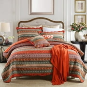 NEWLAKE Cotton Bedspread King Quilt Sets Reversible Patchwork Coverlet Set, Red Striped Jacquard Pattern
