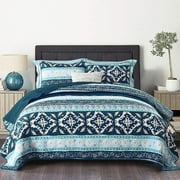 NEWLAKE Cotton Bedspread Queen Quilt Sets Reversible Patchwork Coverlet Set, Boho Chic Pattern