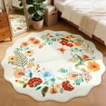 thumbnail image 1 of NEWLAKE Creamy Beige Floral Area Rug, 4' Round, Machine Washable Rug, Non-Slip Backing, 1 of 7